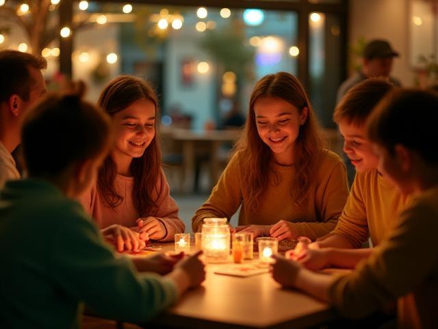 Familias disfrutando juegos de mesa en noche familiar 2022