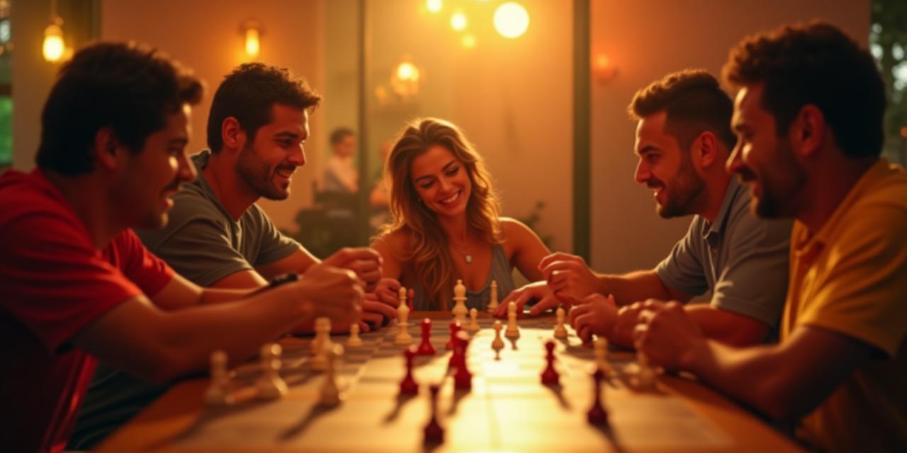 Jugadores disfrutando un juego de mesa en ambiente vibrante